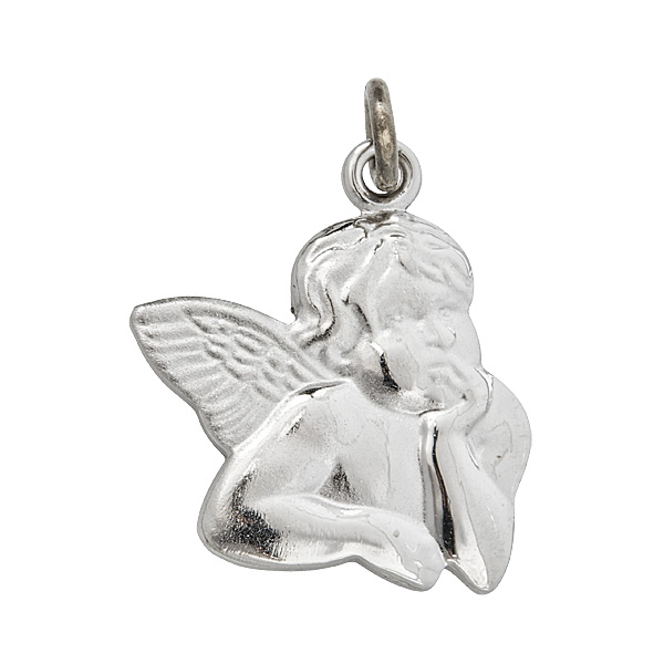 Sterling Silver Rhodium High Polished And Textured Cherub Pendant