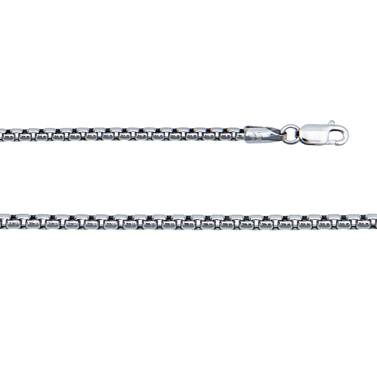 Sterling Silver 2.35 Mm., 24 In. Hollow Round Box Rhodium Plated Chain