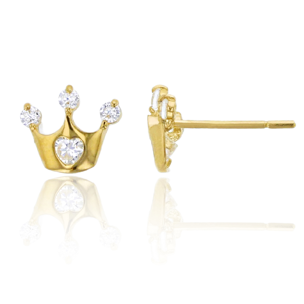 Ygi Fze5175y2w 14k Yellow Gold Round And Heart Cut Crown Stud Earring