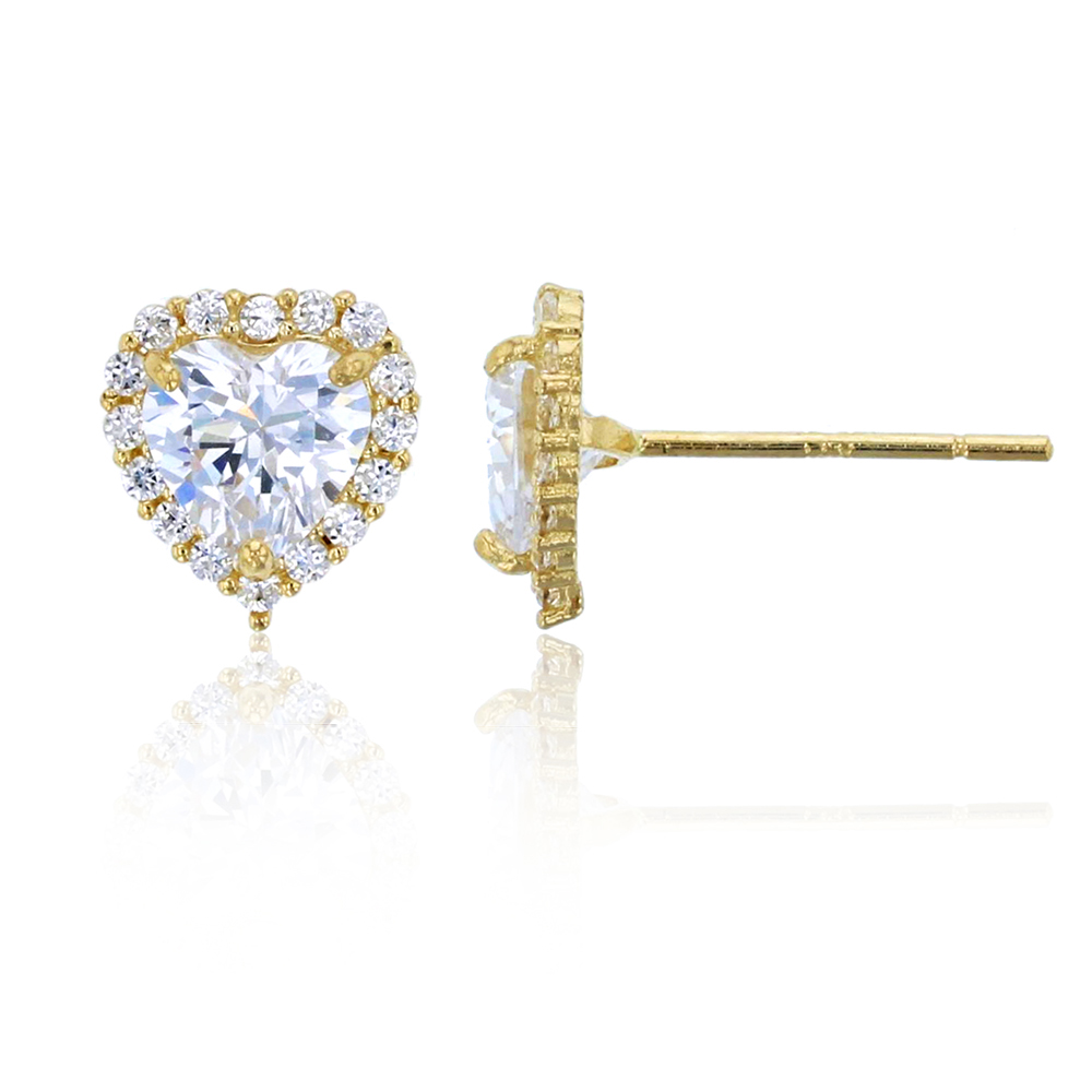 Ygi Fze5113y2w-3 14k Yellow Gold Pave 3 X 3 Mm. Heart Halo Stud Earring