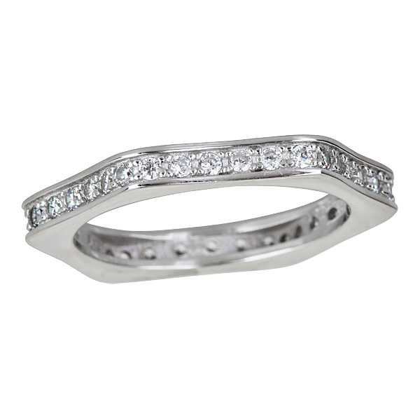 Sterling Silver Octagonal Pave Eternity Ring Size - 9