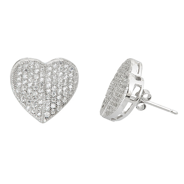 Sterling Silver Micorpave Slit Heart Stud