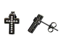 Sterling Silver Black Micropave Cross Stud