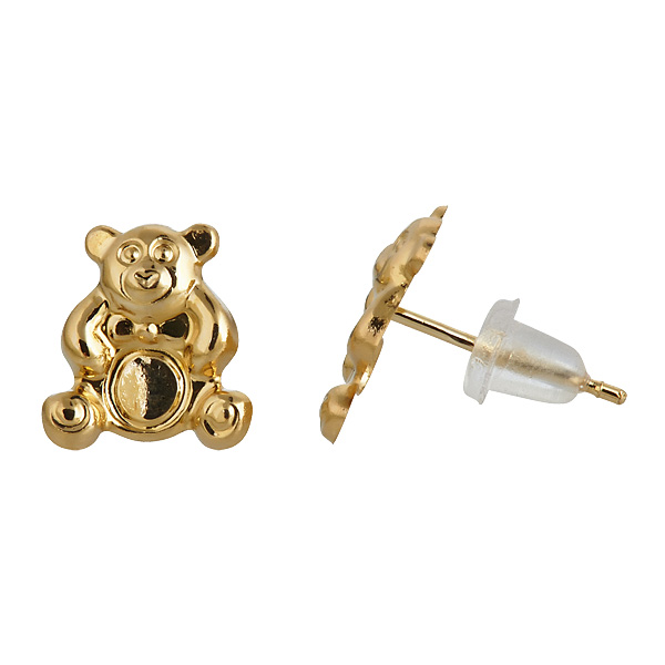 14k Yellow Gold Teddy Bear Stud Earring