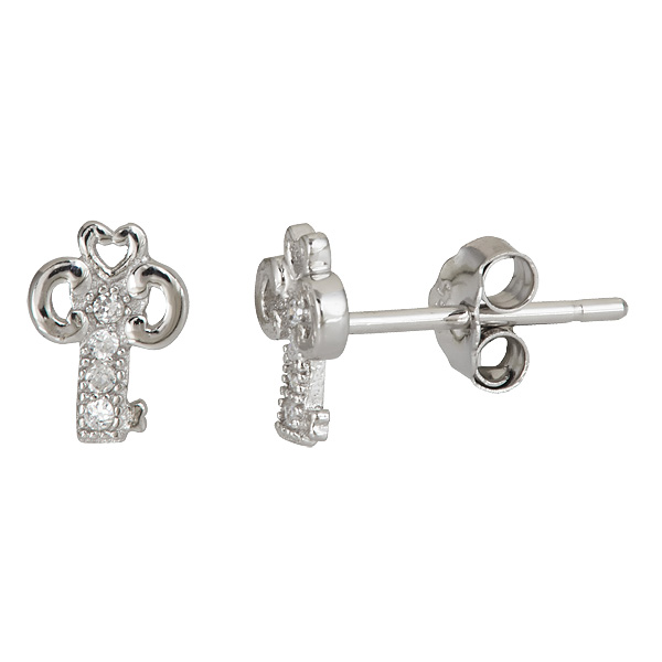 Sterling Silver Micropave Petite Octagon Stud