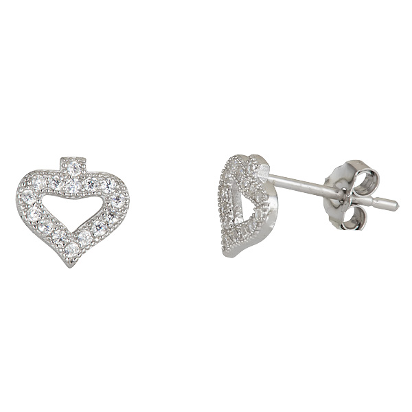 Sterling Silver Micropave Heart Stud