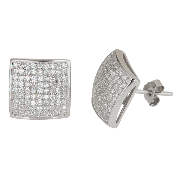 Sterling Silver Square Micropave Stud, 8 X 8