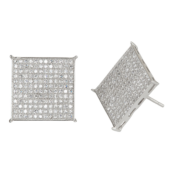 Sterling Silver Curved Square Stud, 3 X 3