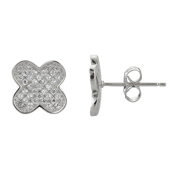 Sterling Silver Micropave Clover Stud