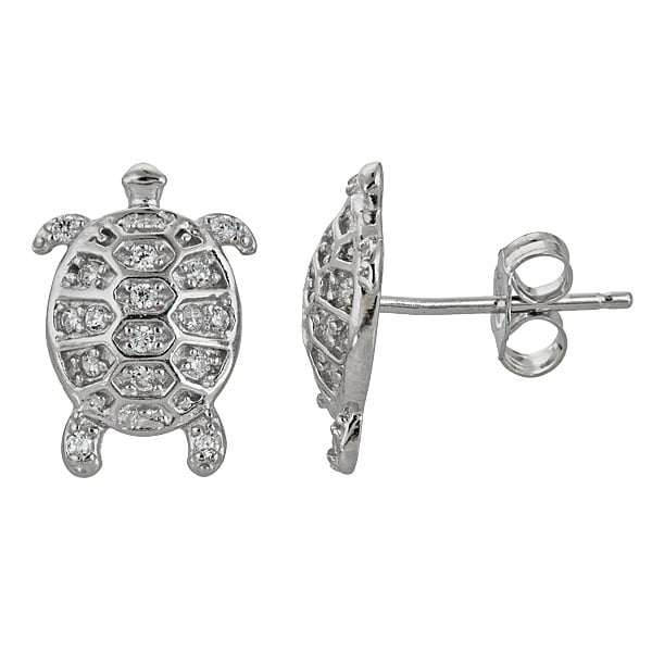 Sterling Silver Micropave Turte Stud