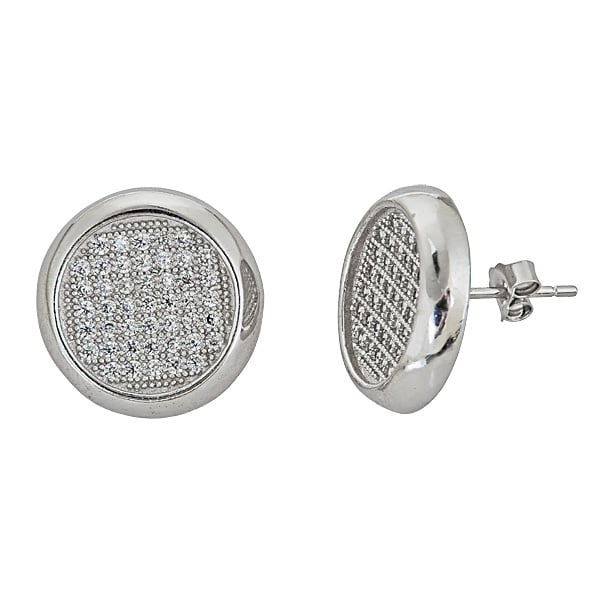 Sterling Silver Micropave Round Stud