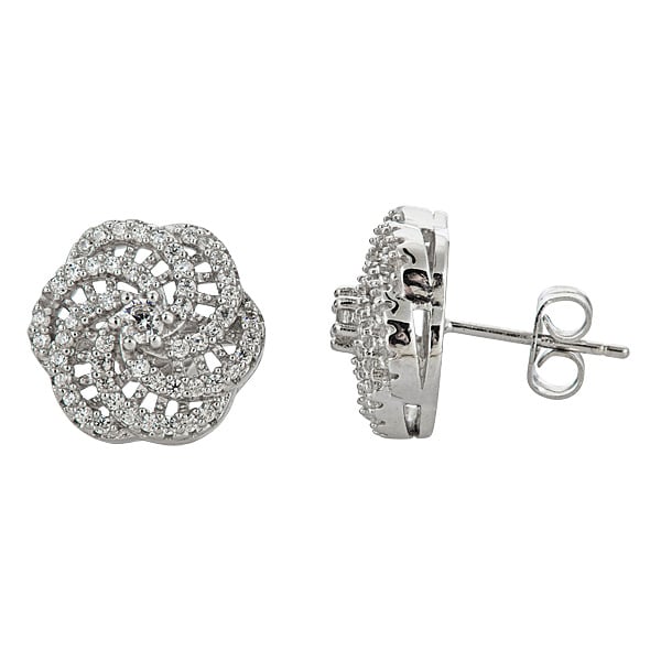 Sterling Silver Micropave Swirl Stud