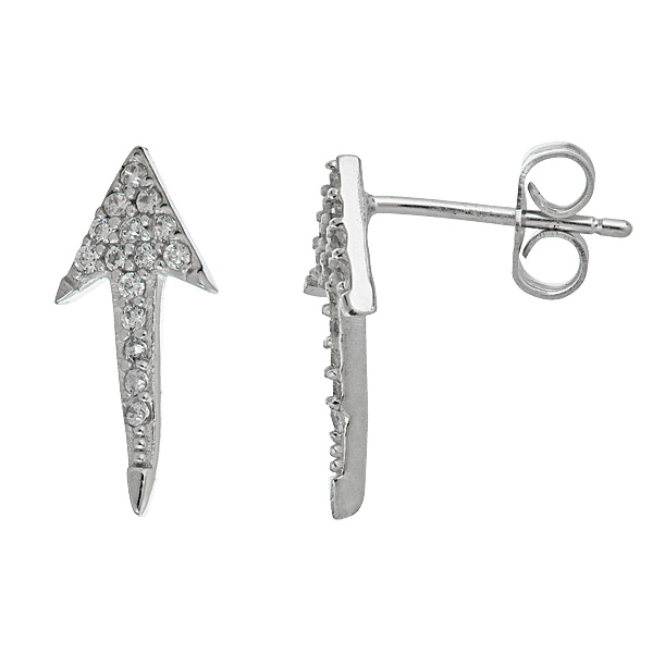 Sterling Silver Micropave Arrow Stud