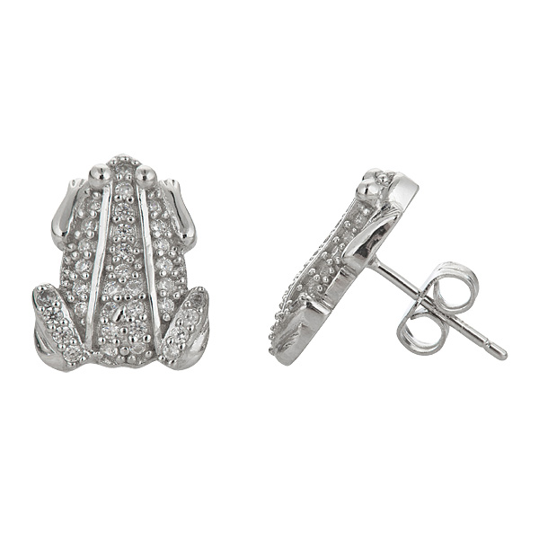 Sterling Silver Micropave Frog Stud