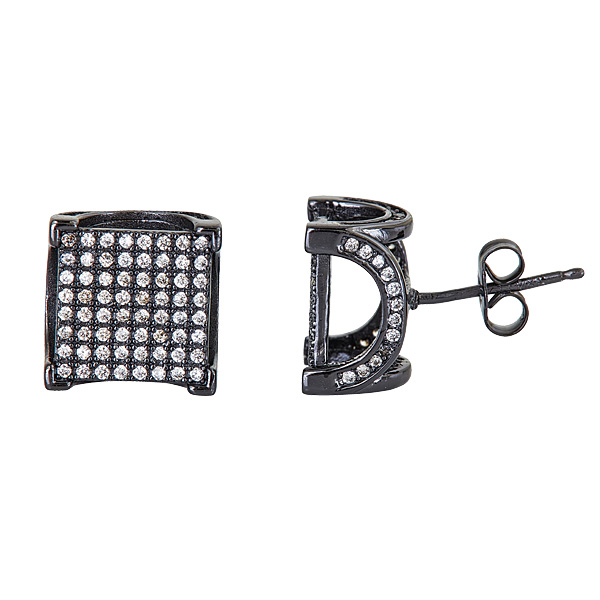 Sterling Silver Square 3d Micropave Stud - 8 X 8 In.