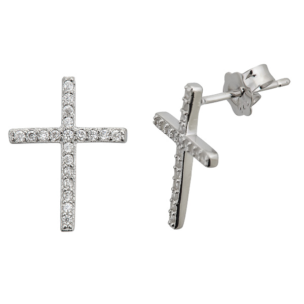 Sterling Silver Micorpave Cross Stud