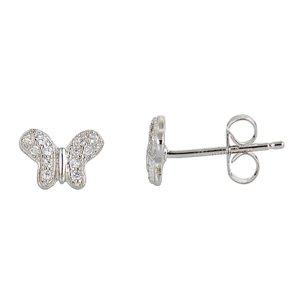 Sterling Silver Micropave Butterfly Stud