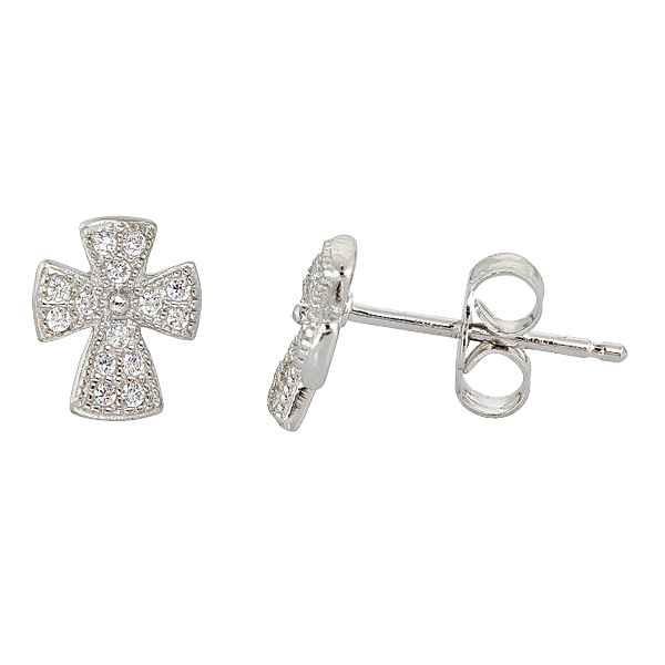 Sterling Silver Micropave Cross Stud