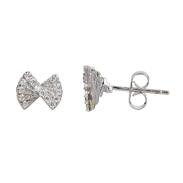 Sterling Silver Micorpave 3d Bow Stud