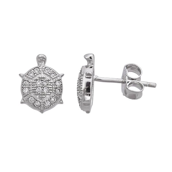 Sterling Silver Micropave Turtle Stud