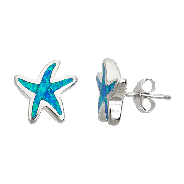 Sterling Silver Created Opal Star Fish Stud