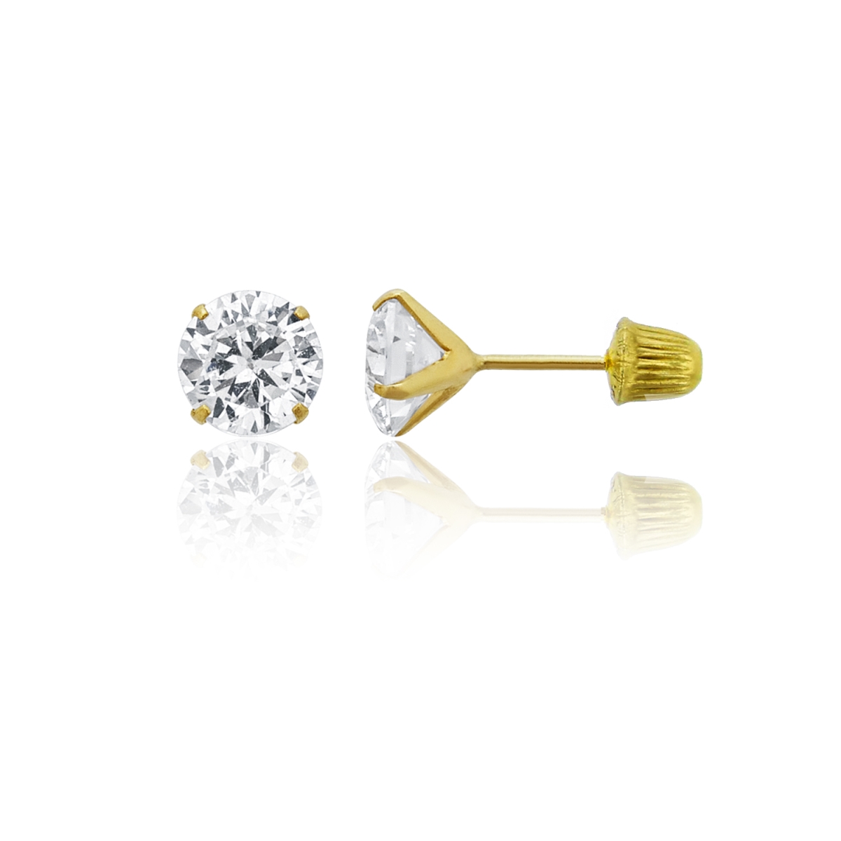 14k Yellow Gold 7 Mm. Round Solitaire Ball Screw Back Earrings