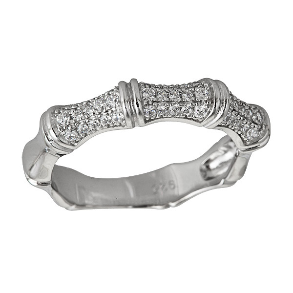 Sterling Silver Micropave Bamboo Fashion Band Ring, Size 6