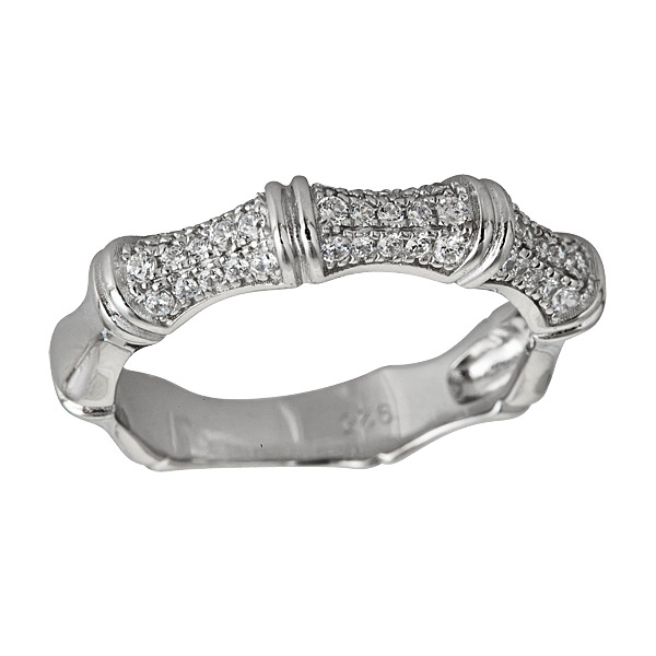 Sterling Silver Micropave Bamboo Fashion Band Ring, Size 7