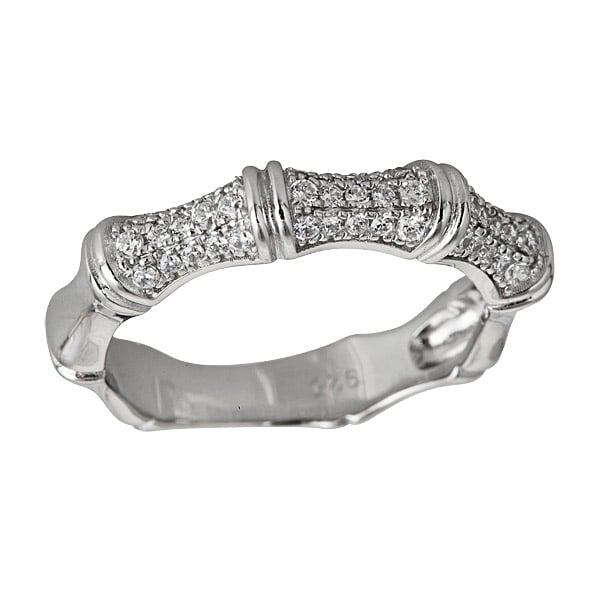 Sterling Silver Micropave Bamboo Fashion Band Ring, Size 9