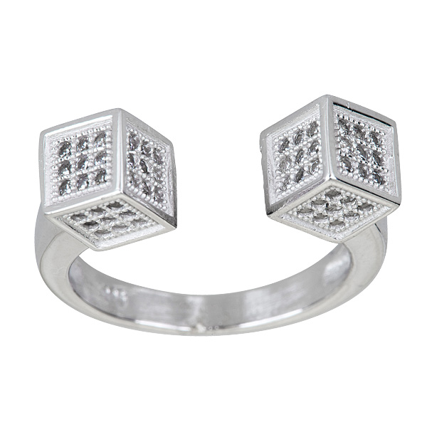 Sterling Silver Boxed Pave Trend Ring, Size 6