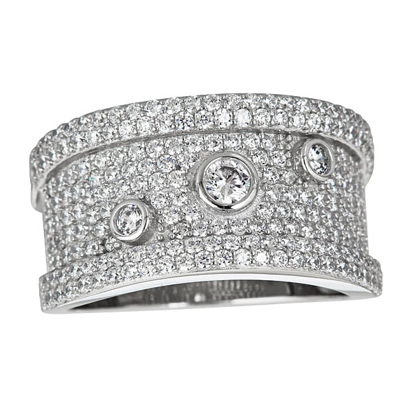Sterling Silver Floating Bezel Fashion Ring, Micropave - 7