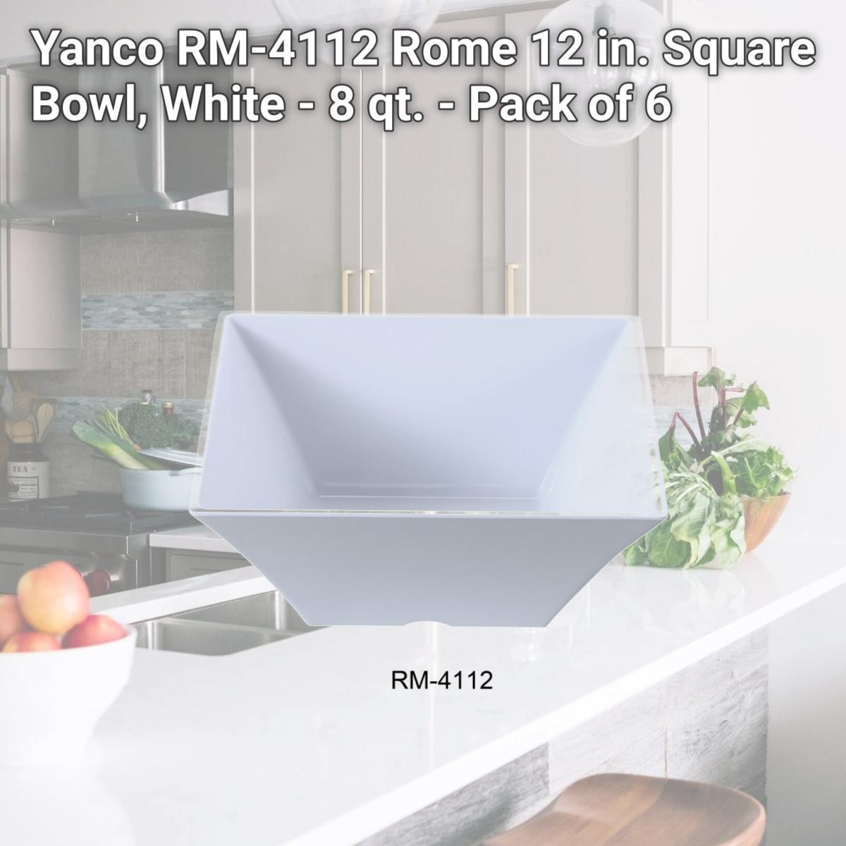 Picture of Yanco RM-4112 Rome 12 in. Square Bowl, White - 8 qt. - Pack of 6