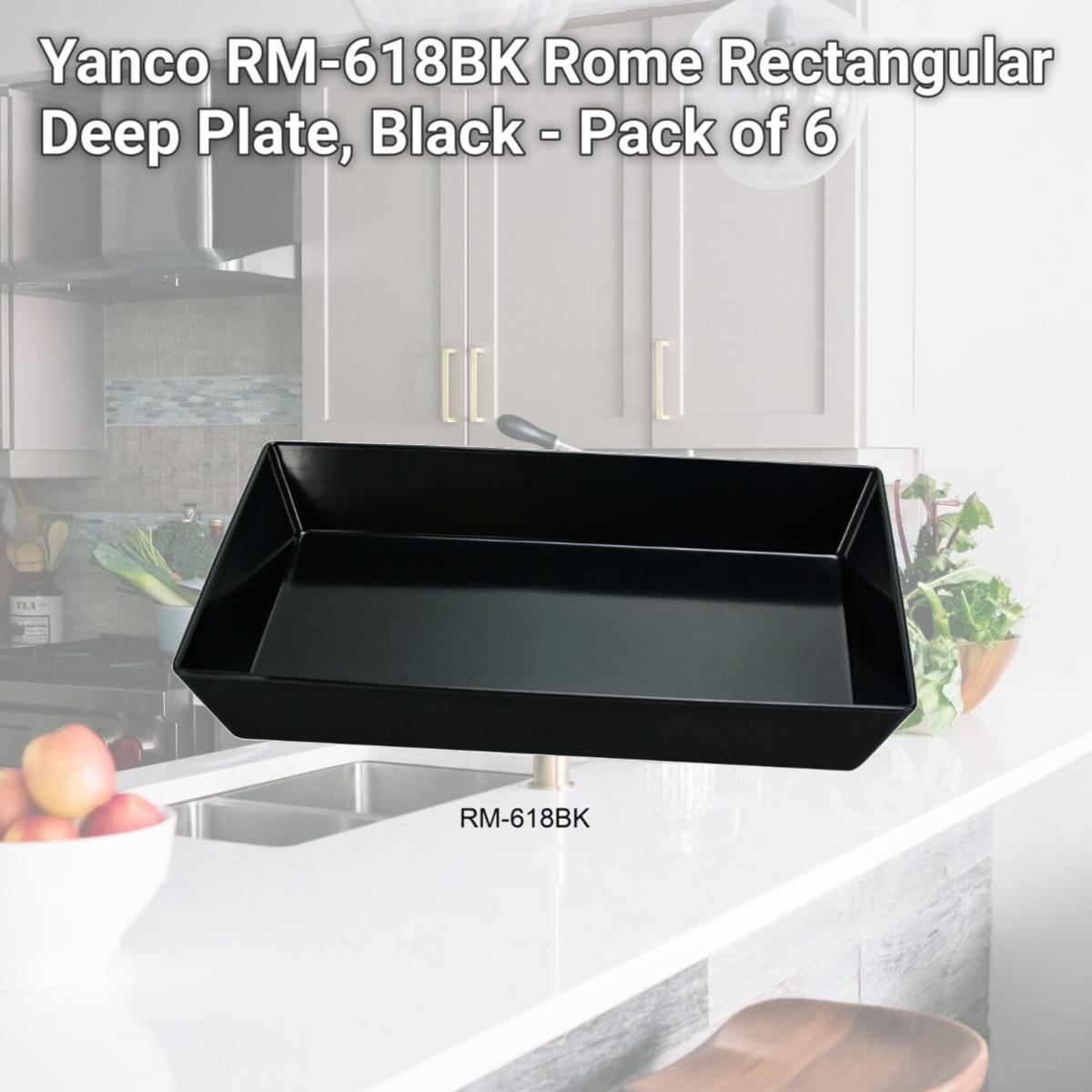 Picture of Yanco RM-618BK Rome Rectangular Deep Plate, Black - Pack of 6