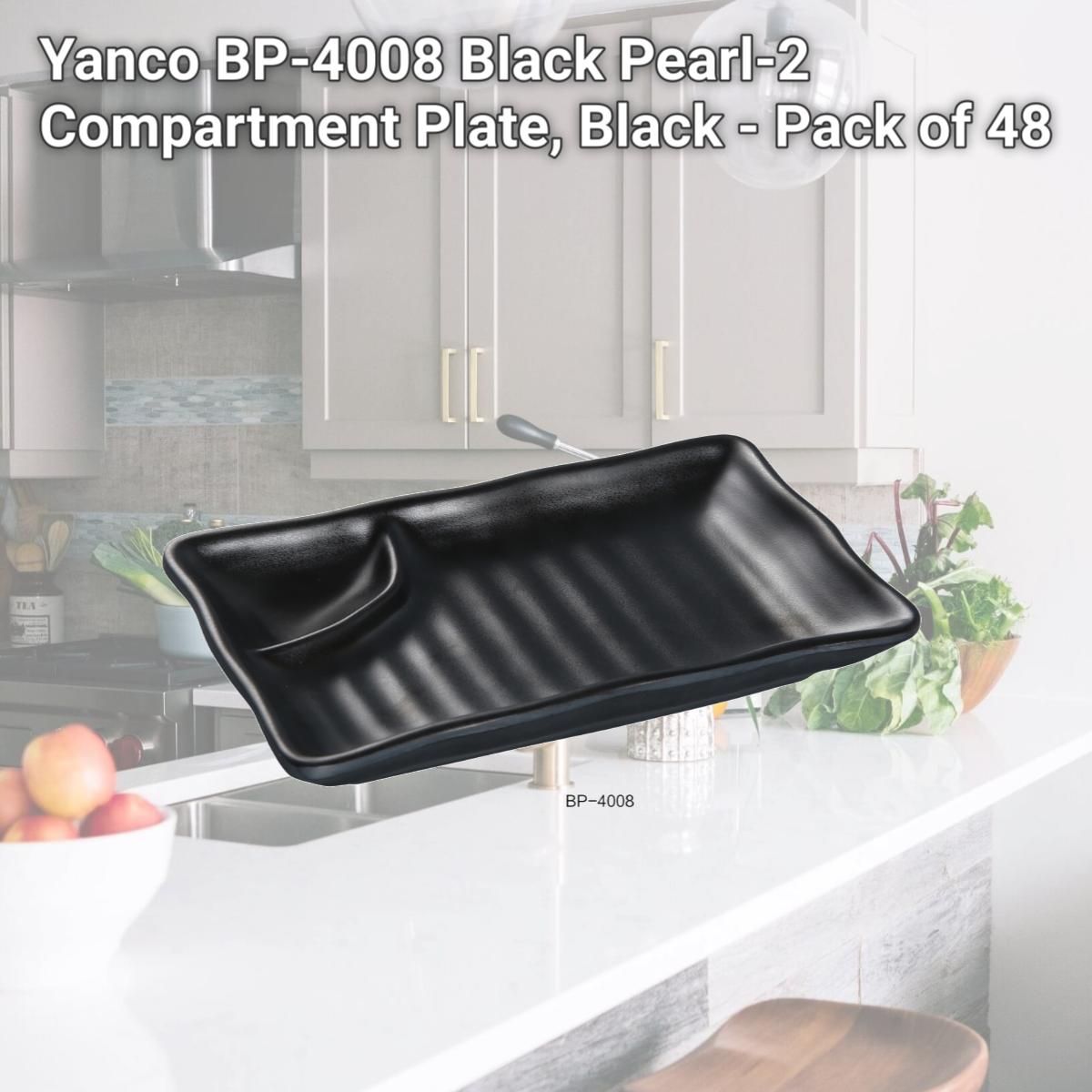 Picture of Yanco BP-4008 Black Pearl-2 Compartment Plate, Black - Pack of 48