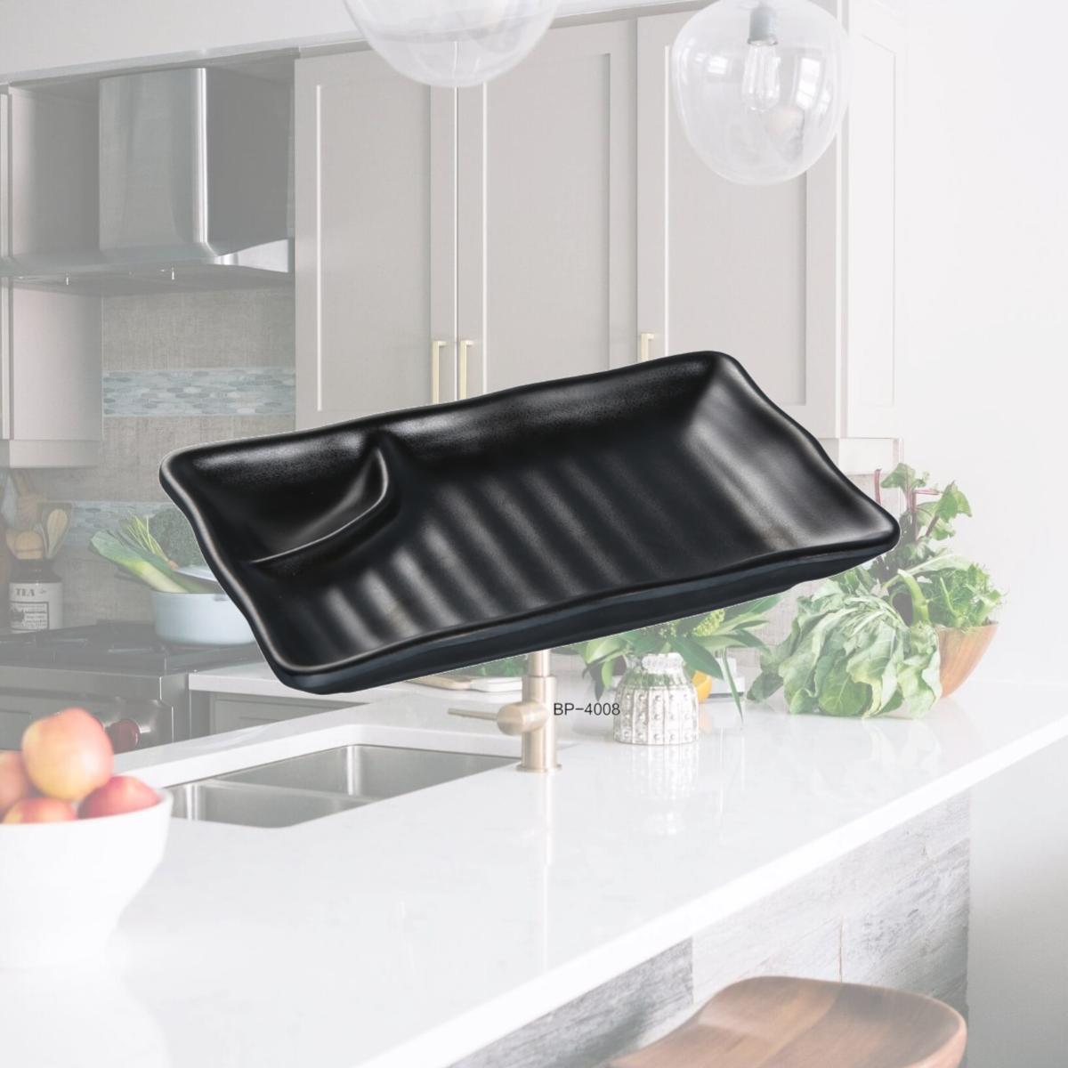 Picture of Yanco BP-4008 Black Pearl-2 Compartment Plate, Black - Pack of 48