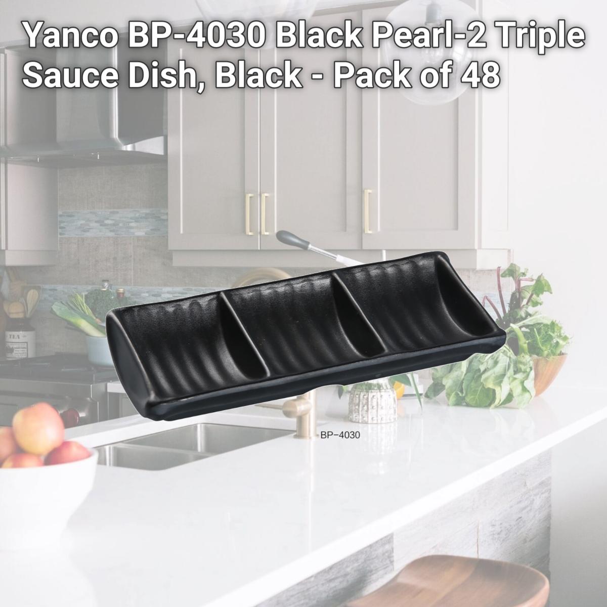 Picture of Yanco BP-4030 Black Pearl-2 Triple Sauce Dish, Black - Pack of 48