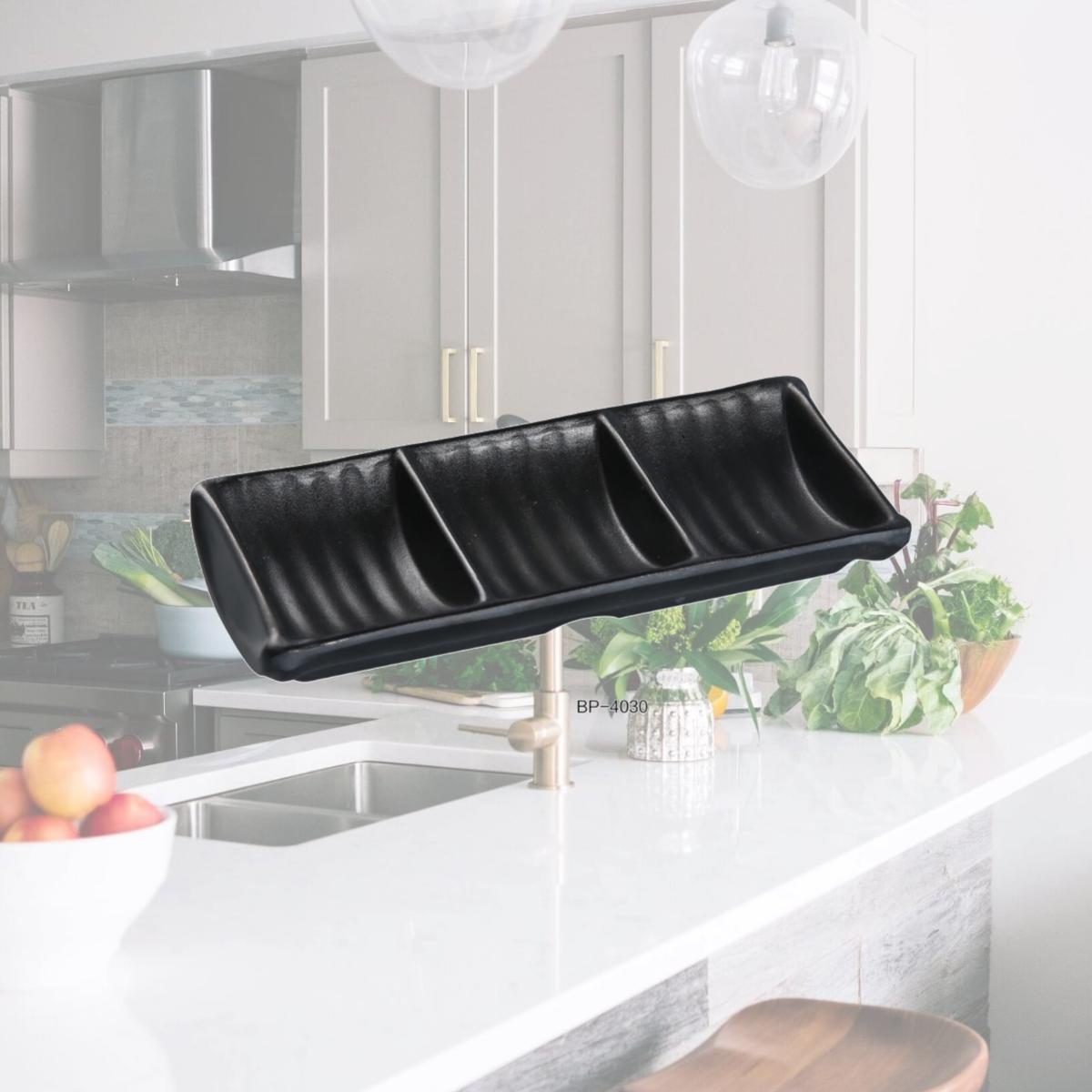 Picture of Yanco BP-4030 Black Pearl-2 Triple Sauce Dish, Black - Pack of 48