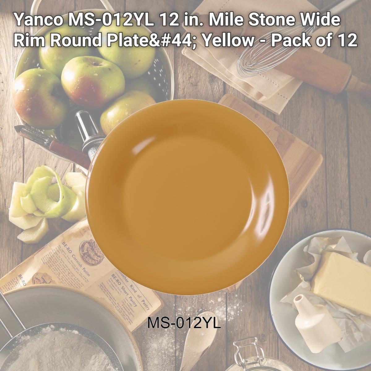 Picture of Yanco MS-012YL 12 in. Mile Stone Wide Rim Round Plate, Yellow - Pack of 12