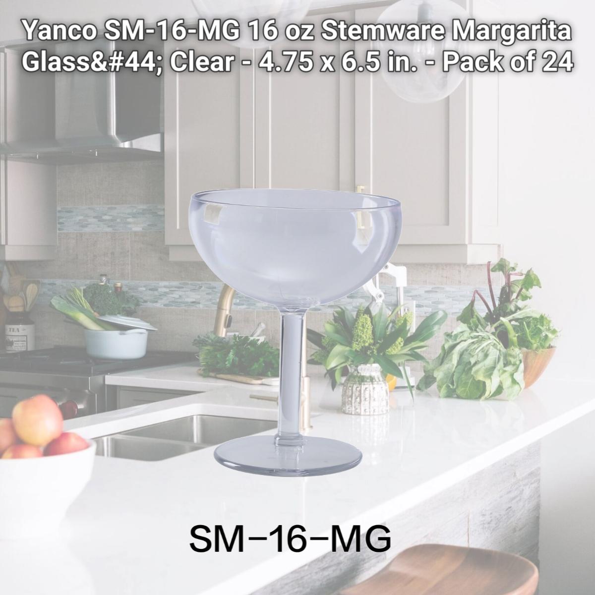 Picture of Yanco SM-16-MG 16 oz Stemware Margarita Glass, Clear - 4.75 x 6.5 in. - Pack of 24