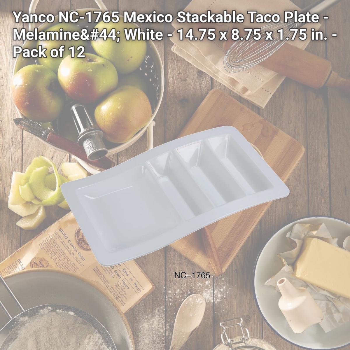 Picture of Yanco NC-1765 Mexico Stackable Taco Plate - Melamine, White - 14.75 x 8.75 x 1.75 in. - Pack of 12