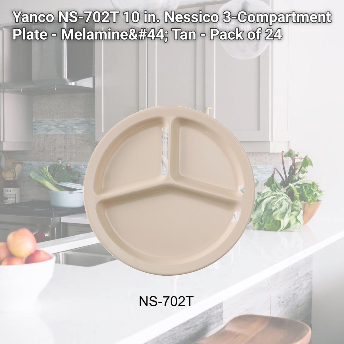 Picture of Yanco NS-702T 10 in. Nessico 3-Compartment Plate - Melamine, Tan - Pack of 24