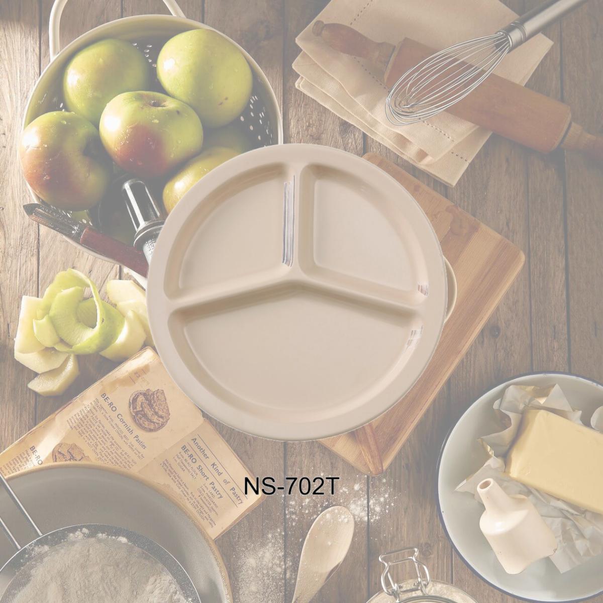 Picture of Yanco NS-702T 10 in. Nessico 3-Compartment Plate - Melamine, Tan - Pack of 24