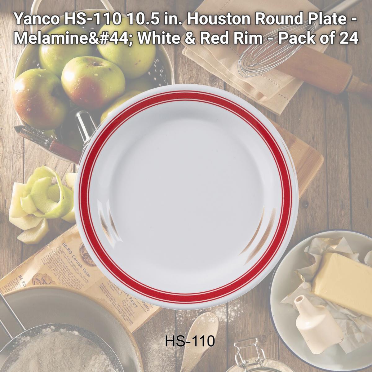 Picture of Yanco HS-110 10.5 in. Houston Round Plate - Melamine, White & Red Rim - Pack of 24