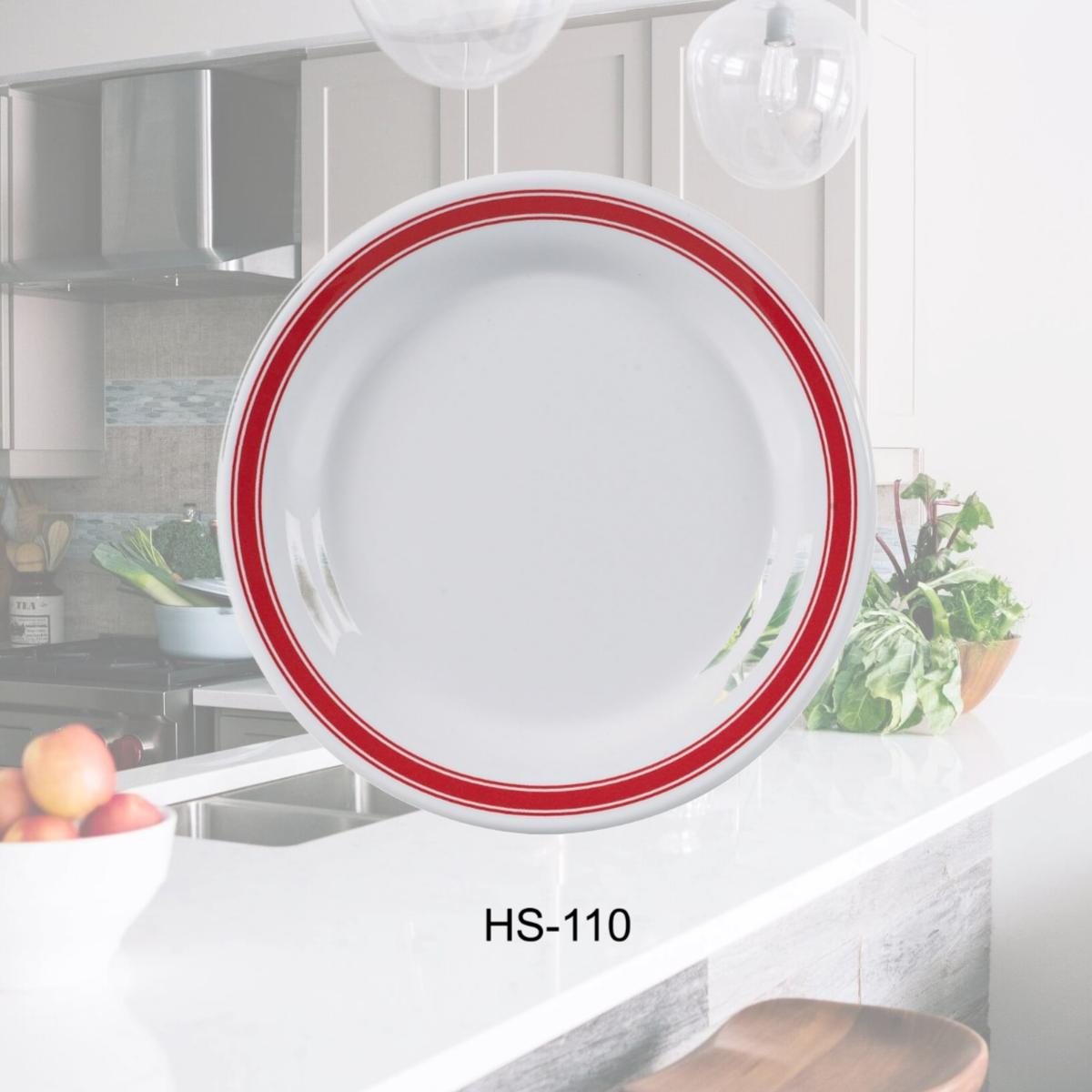 Picture of Yanco HS-110 10.5 in. Houston Round Plate - Melamine, White & Red Rim - Pack of 24