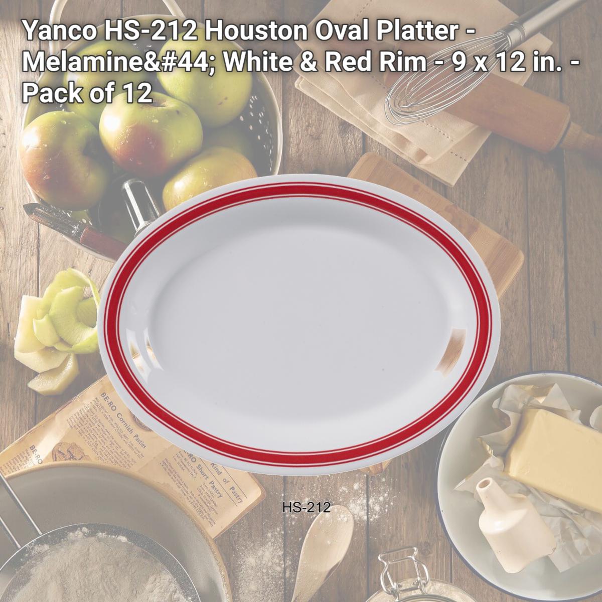 Picture of Yanco HS-212 Houston Oval Platter - Melamine, White & Red Rim - 9 x 12 in. - Pack of 12