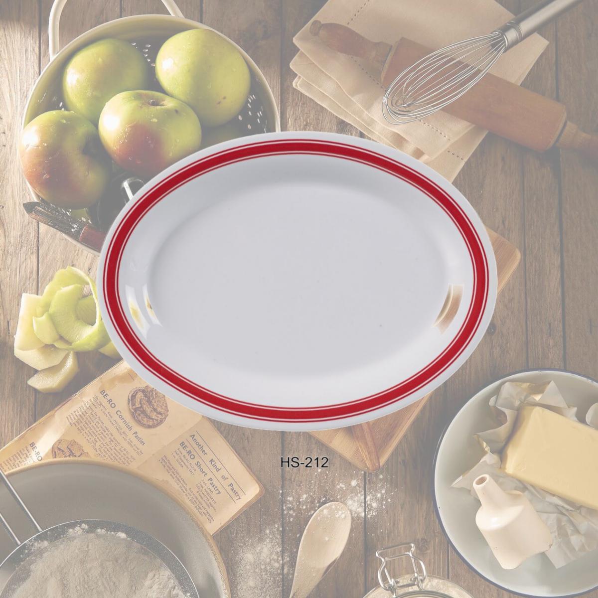 Picture of Yanco HS-212 Houston Oval Platter - Melamine, White & Red Rim - 9 x 12 in. - Pack of 12