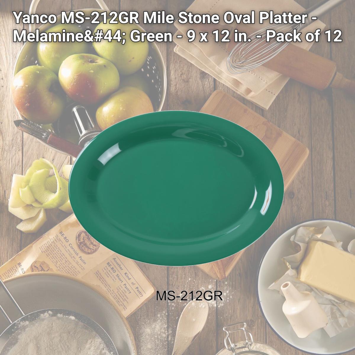 Picture of Yanco MS-212GR Mile Stone Oval Platter - Melamine, Green - 9 x 12 in. - Pack of 12
