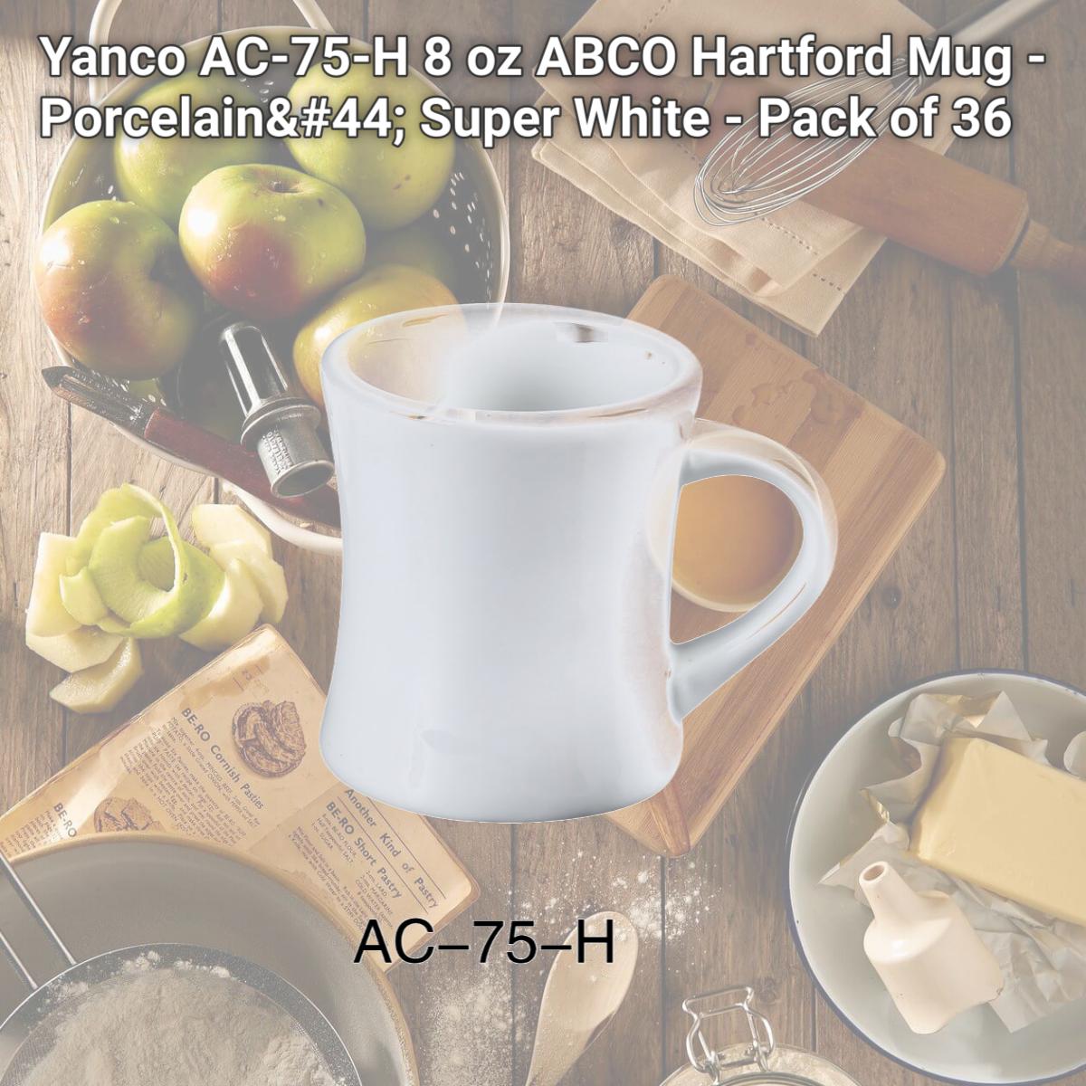 Picture of Yanco AC-75-H 8 oz ABCO Hartford Mug - Porcelain, Super White - Pack of 36