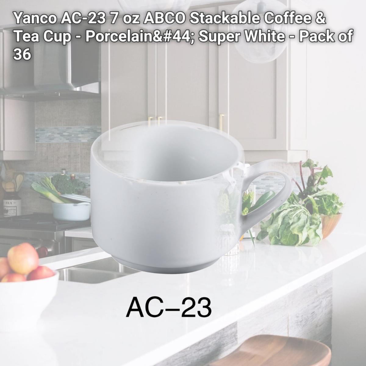 Picture of Yanco AC-23 7 oz ABCO Stackable Coffee & Tea Cup - Porcelain, Super White - Pack of 36