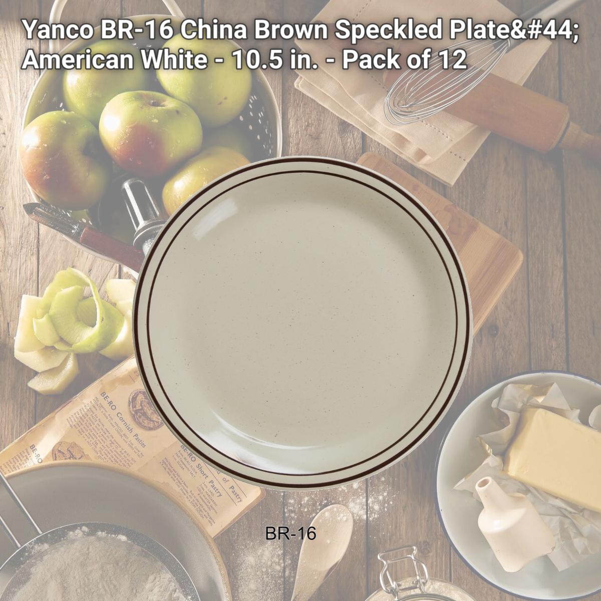Picture of Yanco BR-16 China Brown Speckled Plate, American White - 10.5 in. - Pack of 12